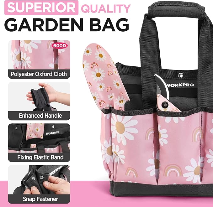 WORKPRO 5PCS Gardening Tools, Aluminum Heavy Duty Garden Tool Set with Bag, Ideal Gardening Gifts