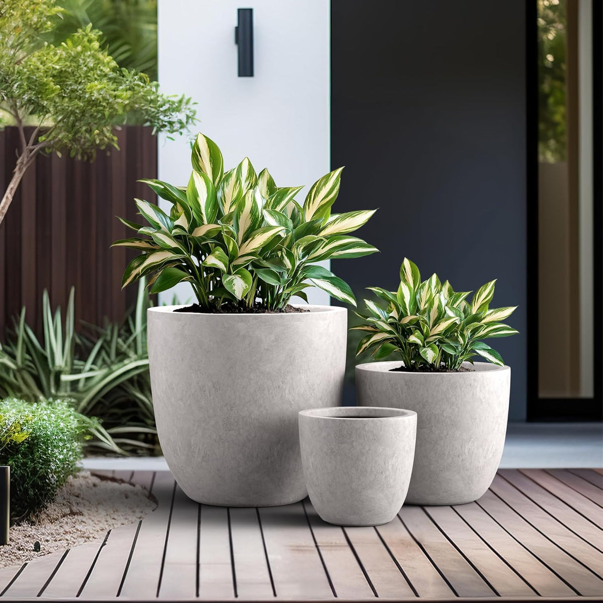 Kante 18",14",10" Dia Concrete Round Planters (Set of 3), Outdoor Indoor Large Planter Pots with