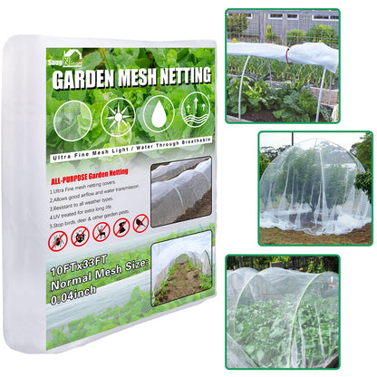 SnugNiture Garden Netting 10x33FT Ultra Fine Mesh Mosquito Netting Plant Covers, White Bird Netting