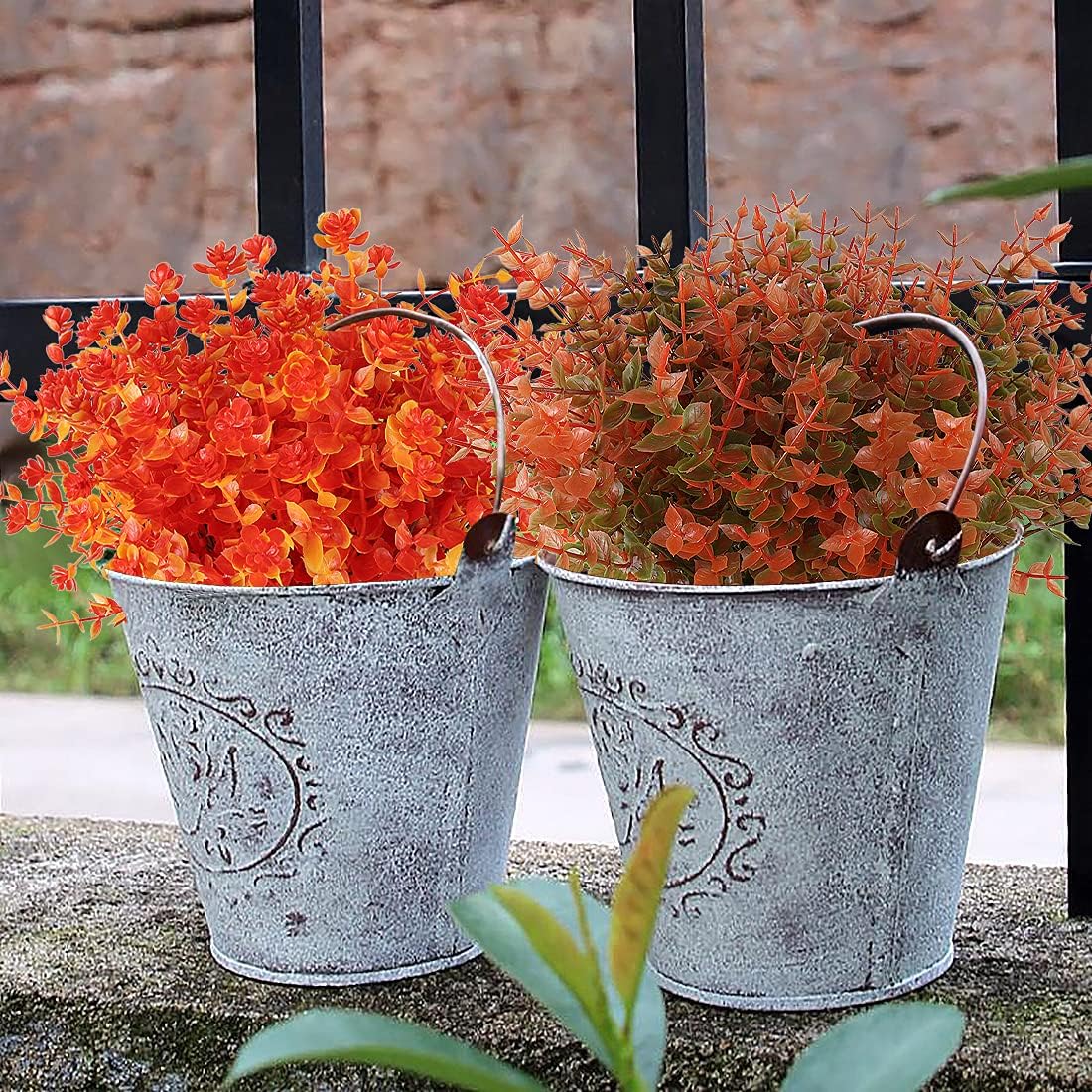 RECUTMS 12 Bundles Artificial Fall Flowers No Fade Faux Autumn Plants, Fake Indoor Outdoor Greenery