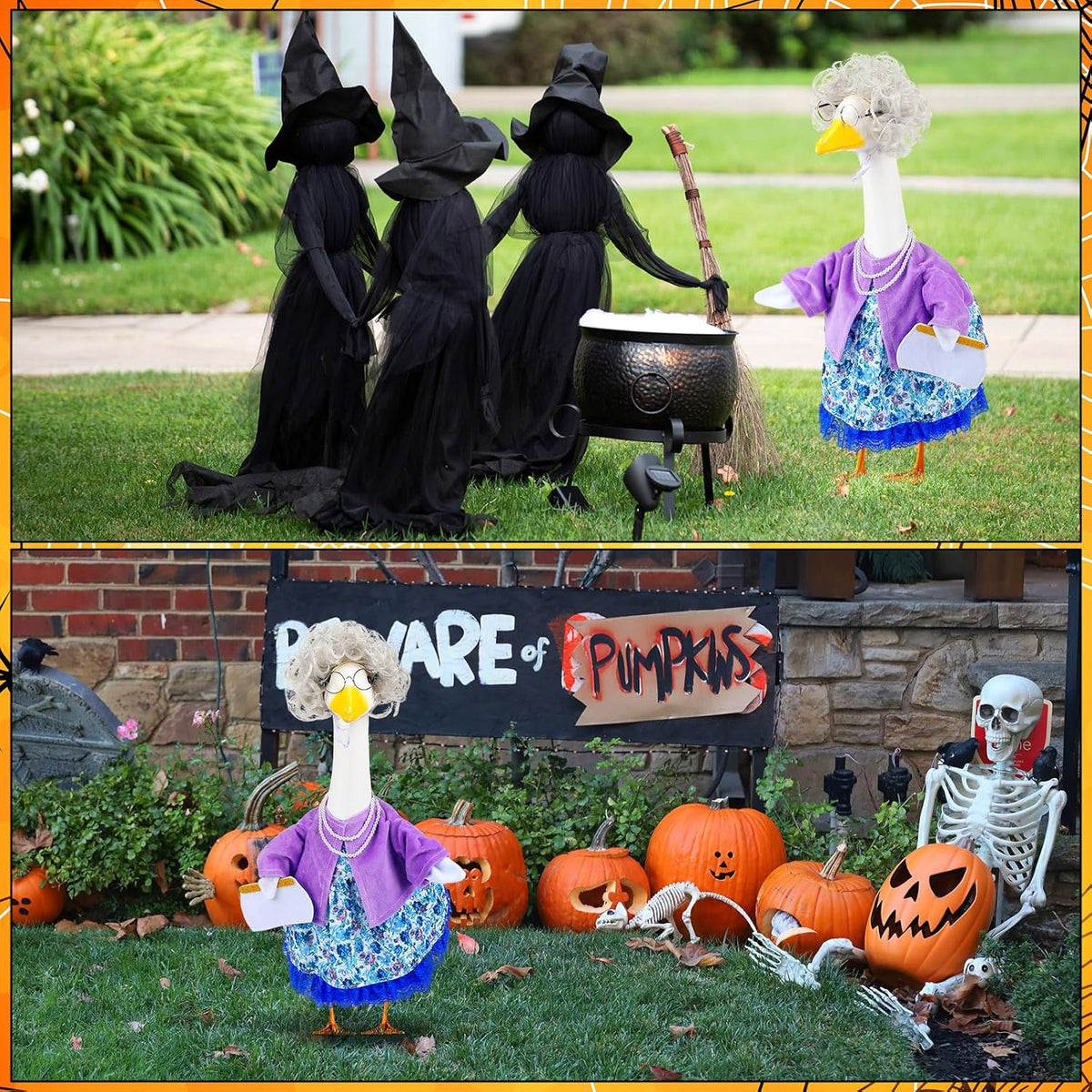Abbylike Halloween Porch Goose Outfits Old Lady Goose Clothes with Sunglasses Pearl Necklace and
