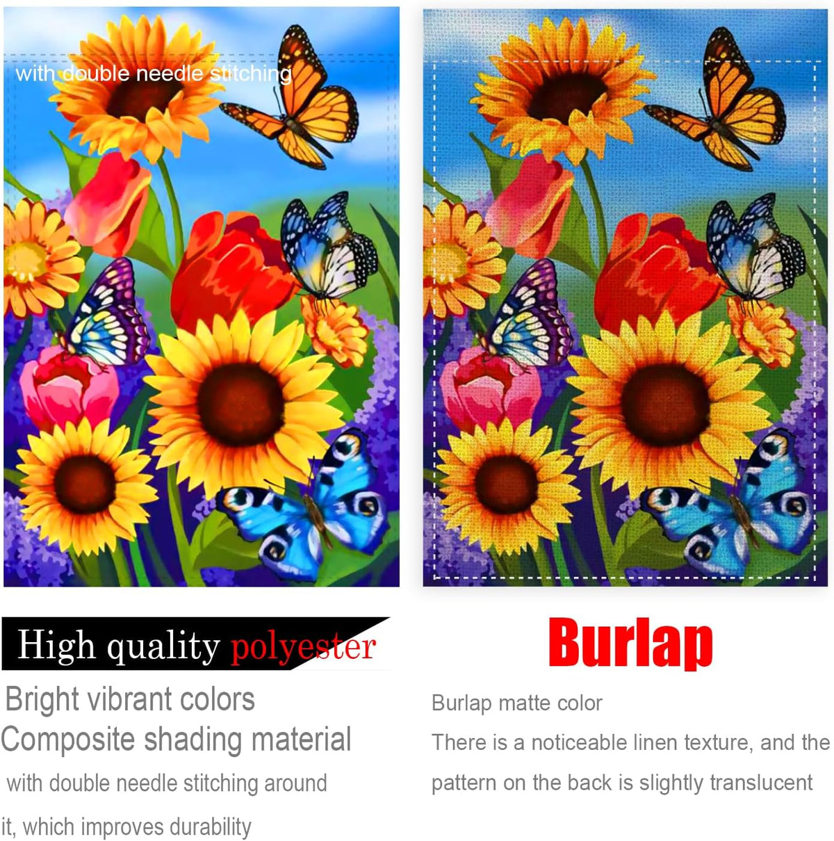 large Garden Flag 28x40 Double Sided sunflower flag, monarch Butterfly Floral Flower Welcome Garden