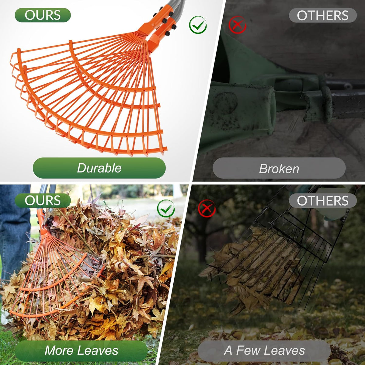 Walensee Leaf Grabber Rake with Long Steel Handle, Heavy Duty Leaf Picker Upper & Garden Claw
