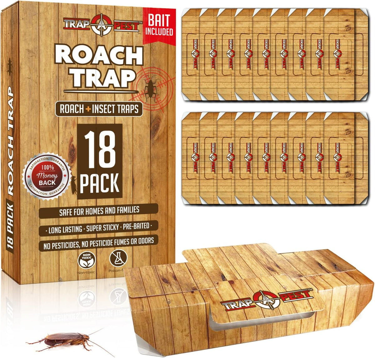 Roach Traps Indoor Sticky (18 Pack) - Glue Traps for Roaches Bug Traps with Roach Bait Traps - Long