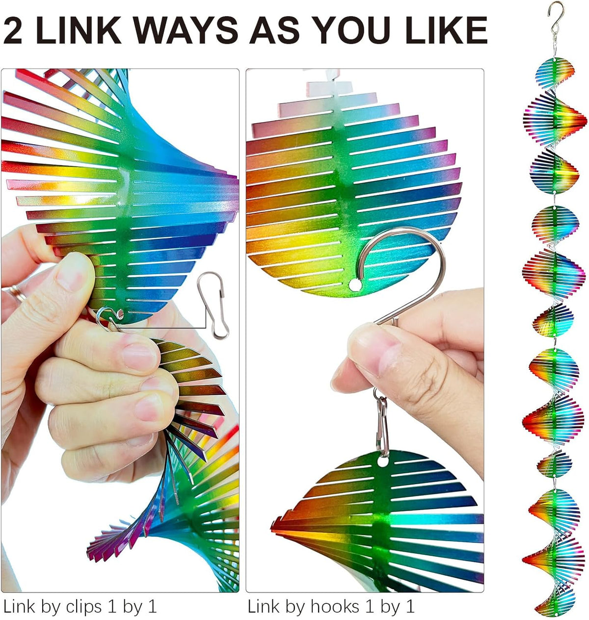Rainbow Wave Wind Spinners Outdoor Hanging Garden Decor,Bird Deterrents for Outside,Sparkly