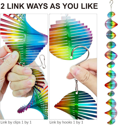Rainbow Wave Wind Spinners Outdoor Hanging Garden Decor,Bird Deterrents for Outside,Sparkly