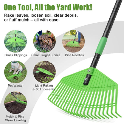 Plastic Rake for Leaves - Upgraded Anti-Break Nylon Head,75" Adjustable Leaf Rake,Gentle on