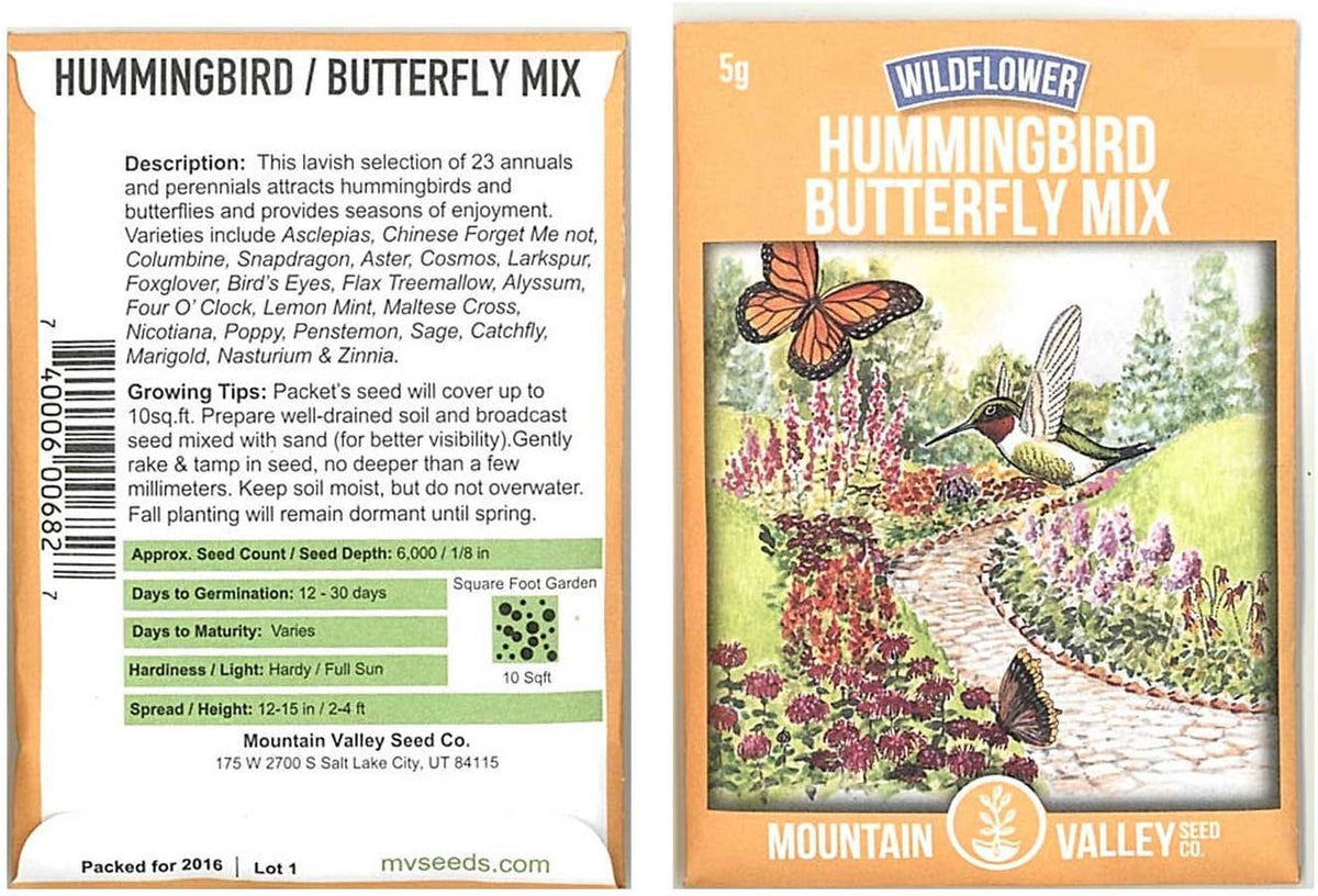 Hummingbird & Butterfly Wildflower Seed Mix - 5 g Packet - Wild Flower Seed Mixture: Alyssum, Lemon