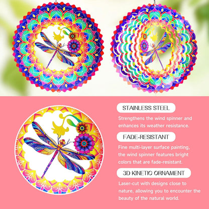 Dragonfly Mandala Wind Spinners Garden Yard Decor Gift for Women Men, 12 Inch Outdoor Metal 3D Wind