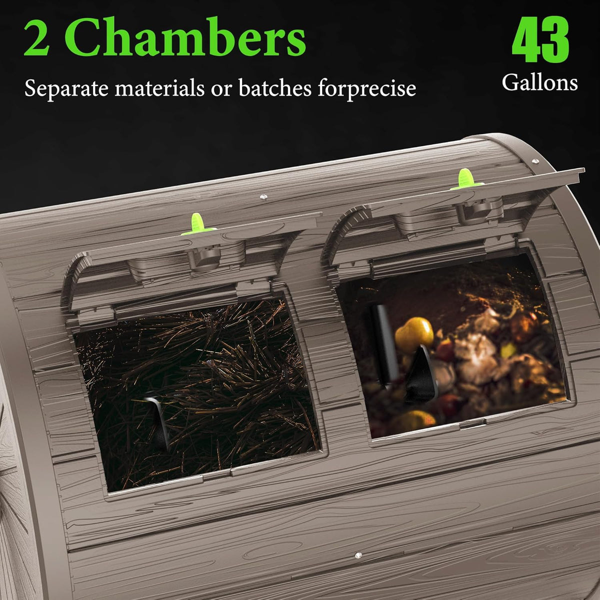 Dual Chamber Tumbling Composter 43 Gallon Large Outdoor Tumbling Composter Efficient Batch