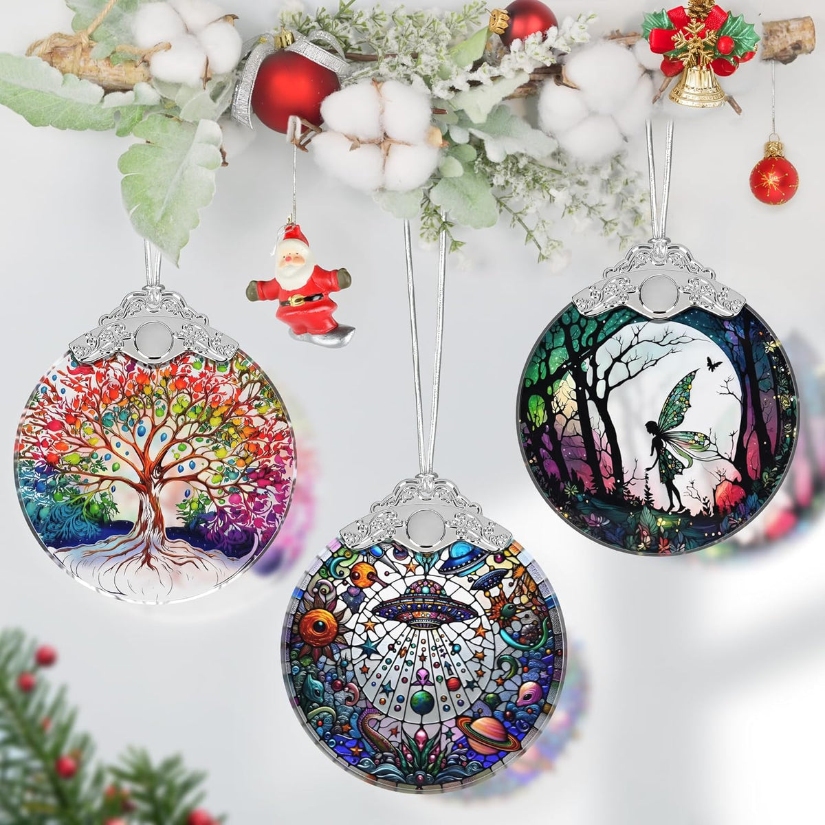 UFO Alien Stained Glass Ornament, Christmas Ornaments, Christmas Tree Decorations, UFO Alien