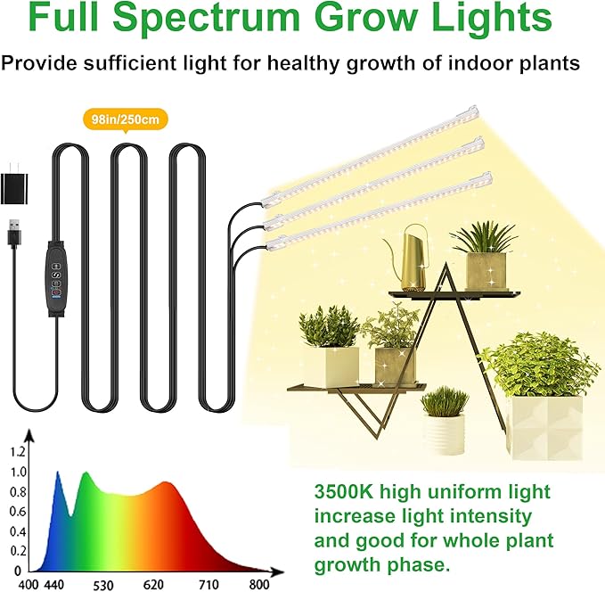 13 Inches LED Grow Light Strips for Plant Shelf, 3500K Full Spectrum Plant Growing Lights for