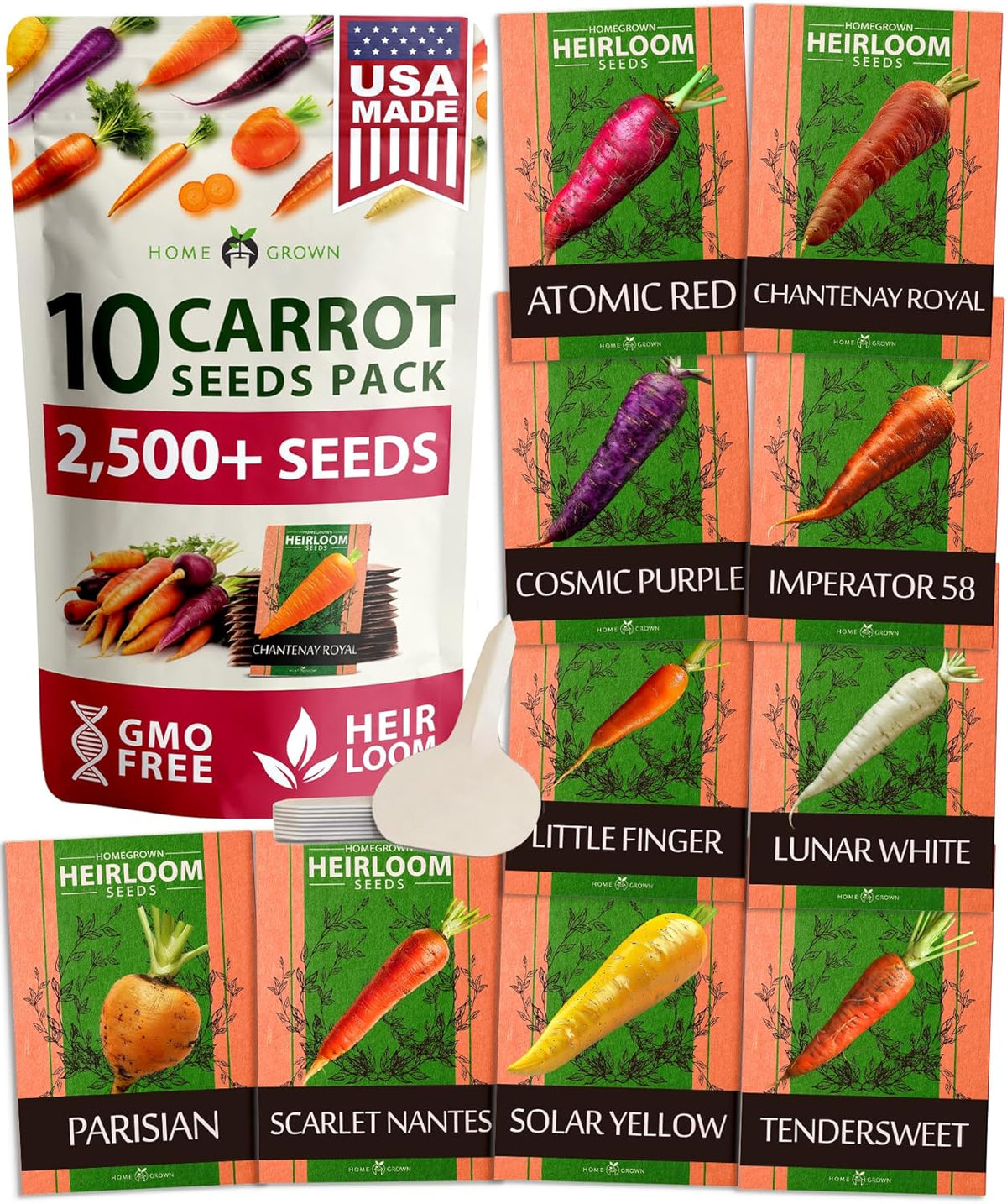 HOME GROWN 𝗨𝗦𝗔 𝗣𝗥𝗘𝗠𝗜𝗨𝗠 Rainbow Carrot Seeds – 2500+ Heirloom Seeds (10 Varieties) – High