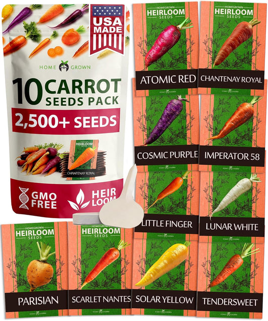 HOME GROWN 𝗨𝗦𝗔 𝗣𝗥𝗘𝗠𝗜𝗨𝗠 Rainbow Carrot Seeds – 2500+ Heirloom Seeds (10 Varieties) – High