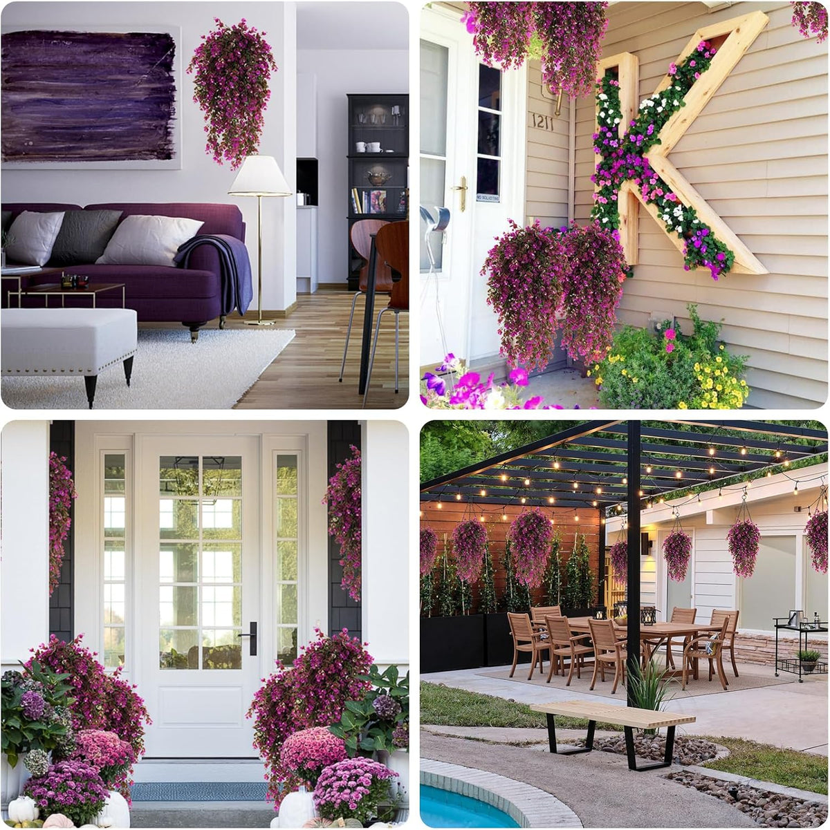RECUTMS Artificial Hanging Plants Outdoors Faux Greenery Realistic Outdoor Porch Ferns,4 Pcs