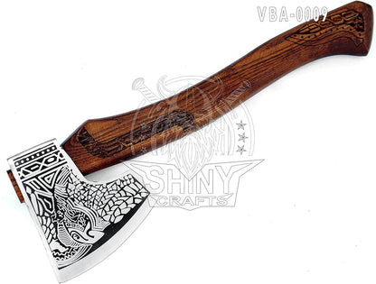 SHINY CRAFTS® Handcrafted Viking Axe – Nordic Engraved Blade with Wooden Handle Unique Gift for