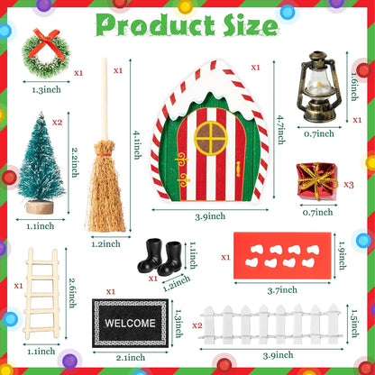 Haooryx Christmas Elf Garden Miniatures - 16Pcs Christmas Wooden Miniature Magic Fairy Doors