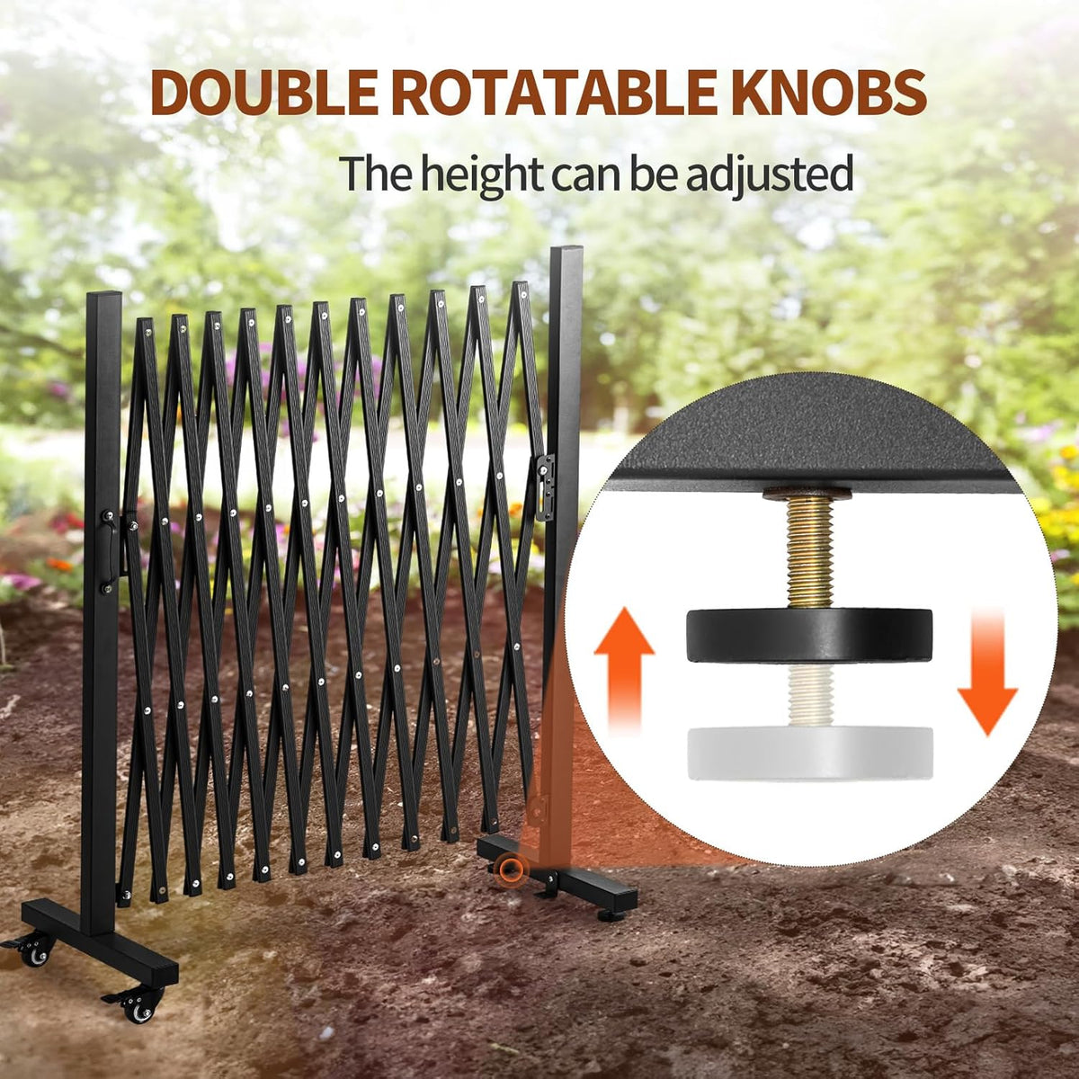 TECSPACE Aluminum Expandable Garden Fence, Portable Barricade Gate with Casters, Expansion Size