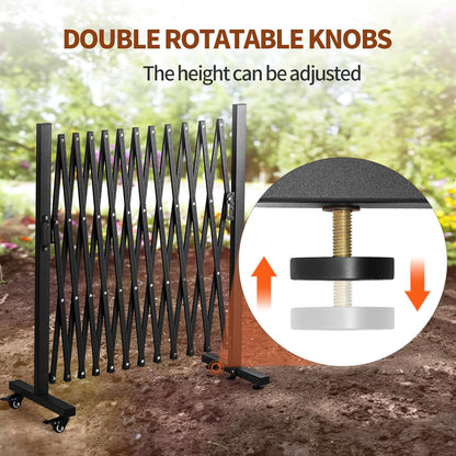 TECSPACE Aluminum Expandable Garden Fence, Portable Barricade Gate with Casters, Expansion Size