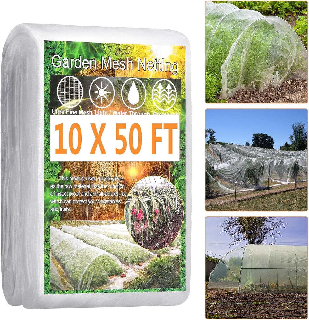 Garden Netting Pest Barrier, 10 X 50FT Insect Netting for Garden Raised Beds, Garden Bug Netting