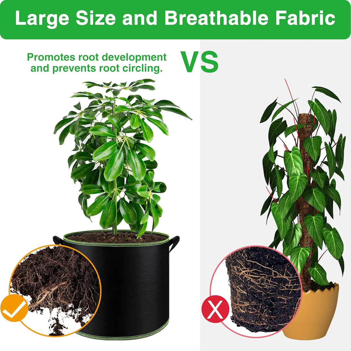 NACHLYNN 5-Pack 10 Gallon Grow Bags with Handles Thickened Nonwoven Fabric Pots Heavy Duty Aeration
