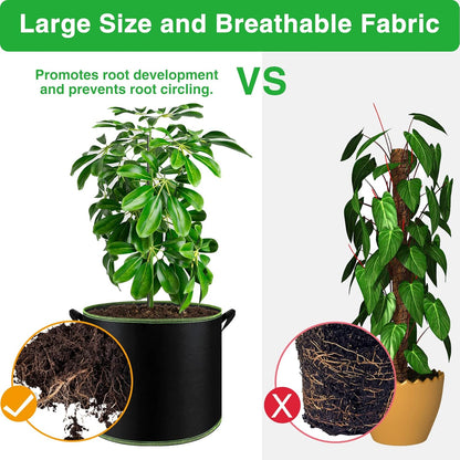NACHLYNN 5-Pack 10 Gallon Grow Bags with Handles Thickened Nonwoven Fabric Pots Heavy Duty Aeration