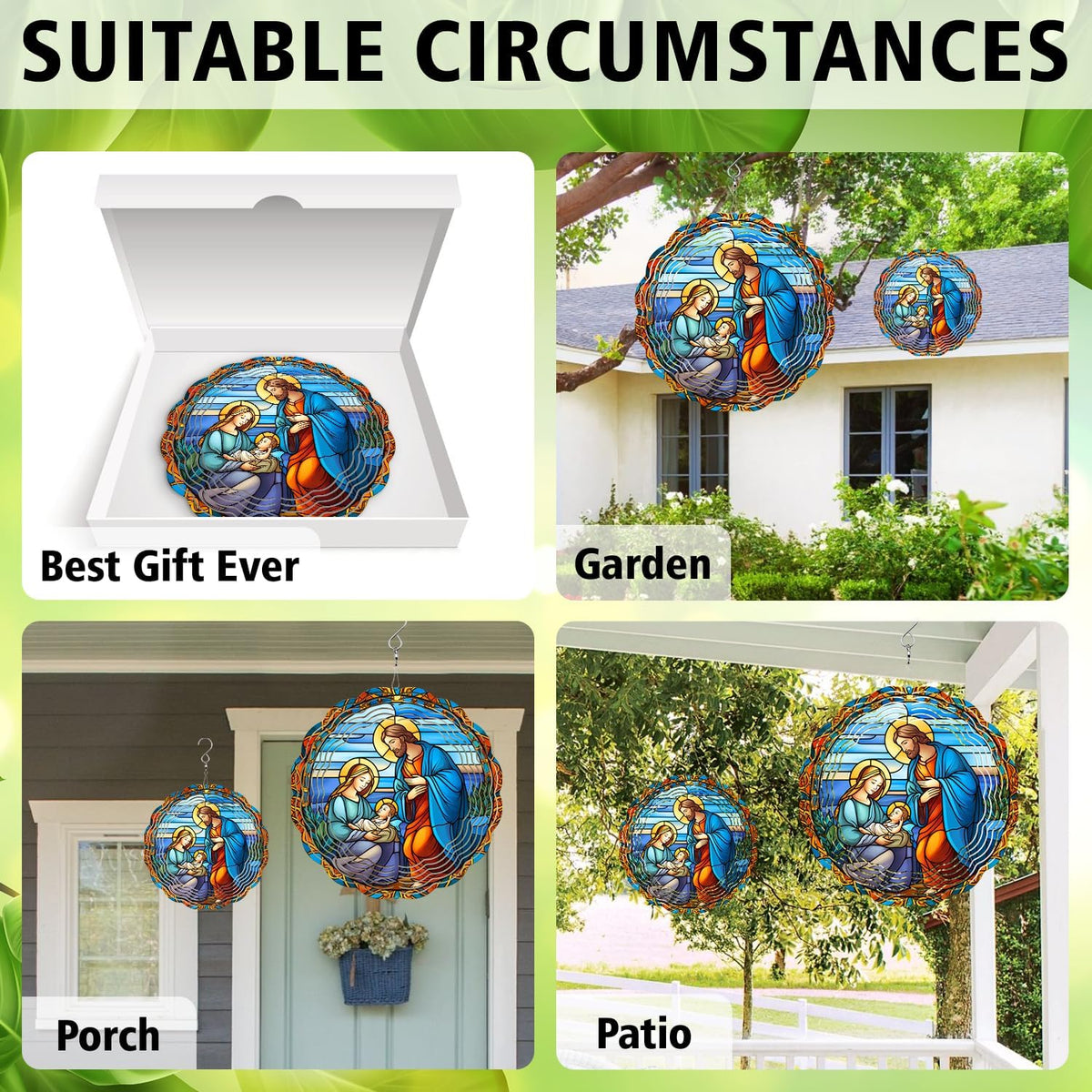 Christian Christmas Wind Spinner, Christian Christmas Wind Spinner Hanging for Yard and Garden