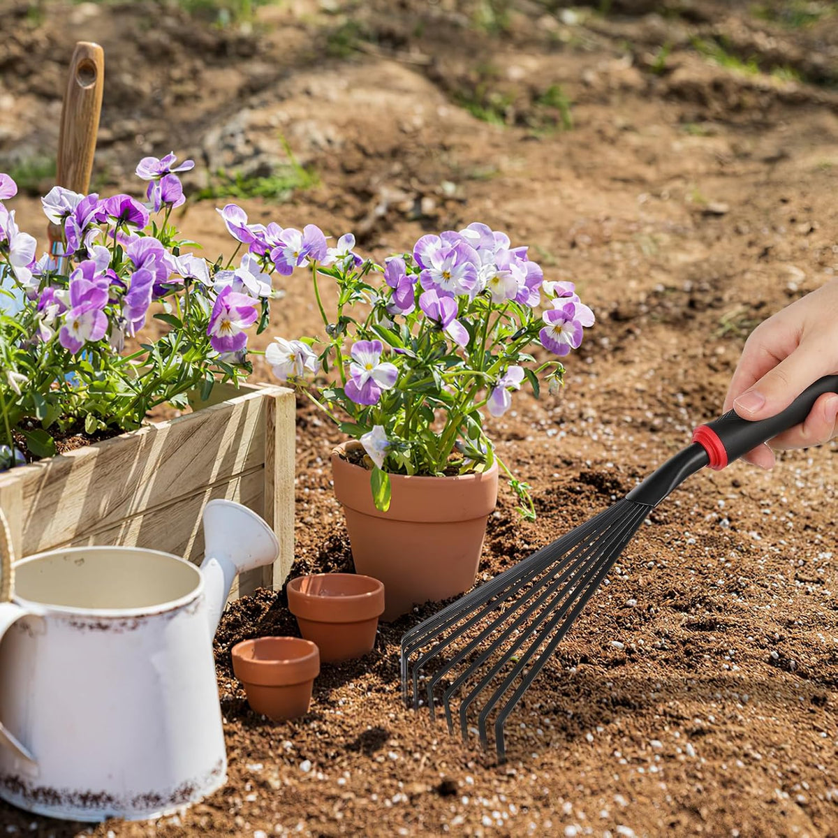 VANZACK 2pcs Gardening Hand Rakes Metal Ash Rakes Hand Tiller Mini Garden Cultivator Tools Portable