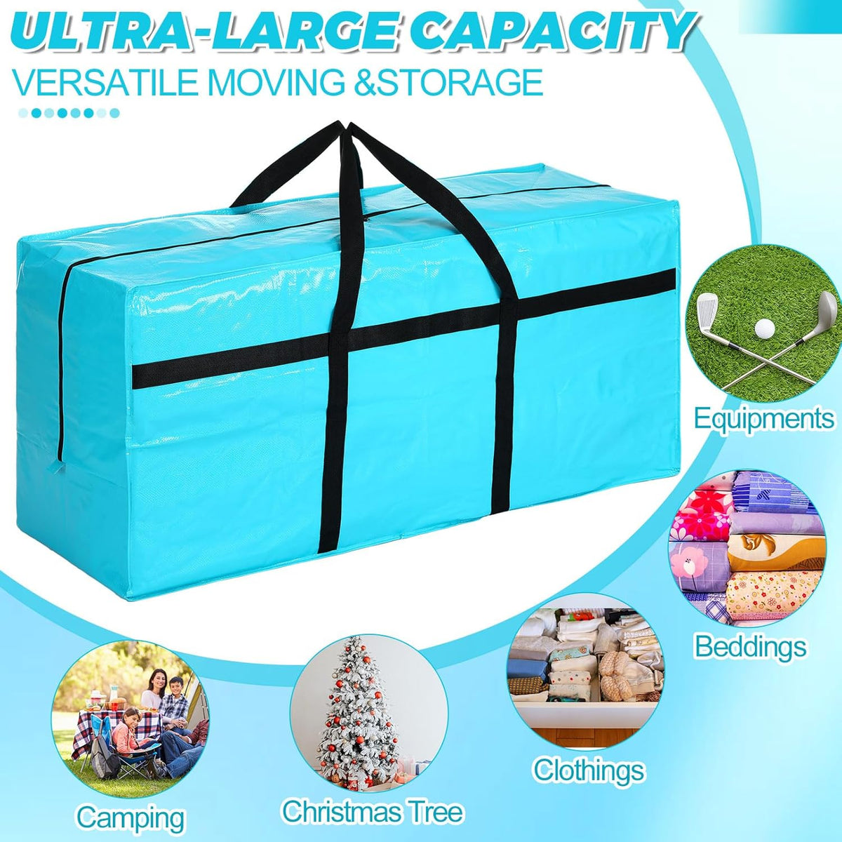 4 Pcs 66 Gallon Large Moving Bags with Zipper and Handles Foldable Storage Duffle Bags Heavy Duty