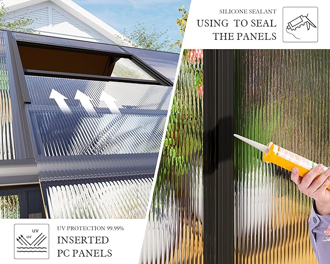 AMERLIFE 8x12x7FT Polycarbonate Greenhouse, Walk in Greenhouse with Quick-Connect System, Green