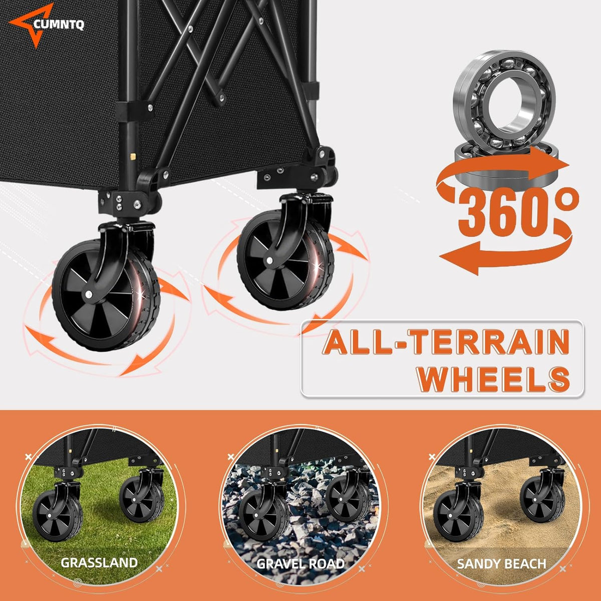 Collapsible Folding Wagon, 350lb Weight Capacity Collapsible Wagon with All-Terrain Wheels, Cup