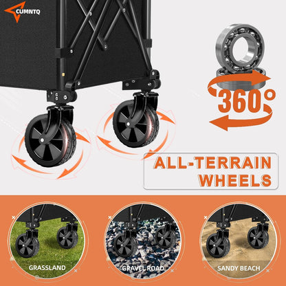 Collapsible Folding Wagon, 350lb Weight Capacity Collapsible Wagon with All-Terrain Wheels, Cup