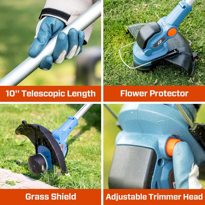 SENIX 20V 12" String Trimmer and Edger, 10'' Plastic Blades Weed Wacker, Telescopic Shaft, w/2.0Ah