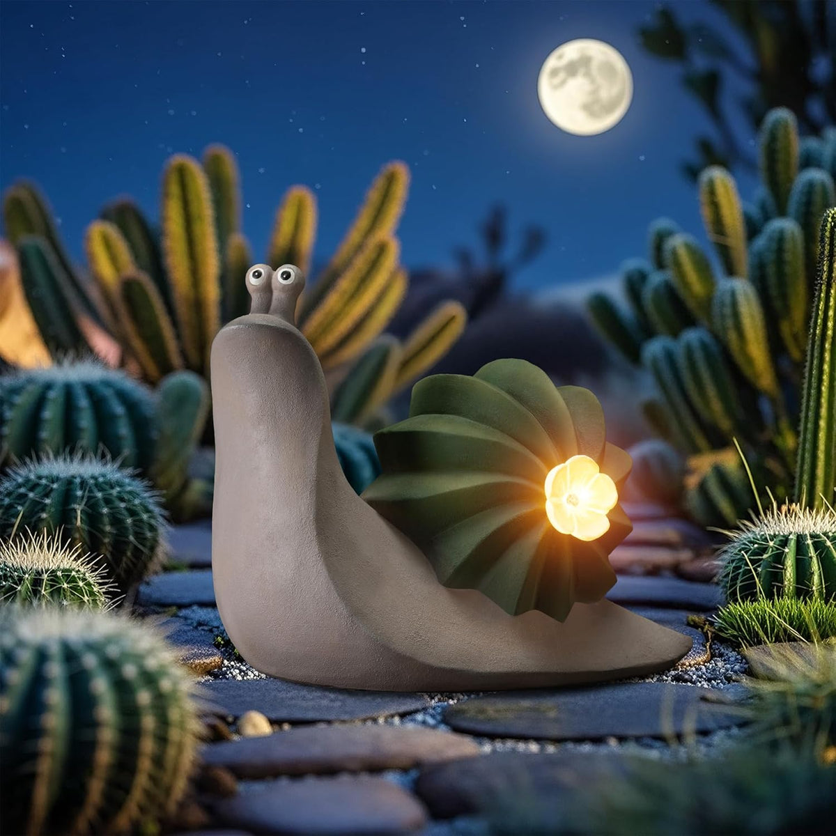 Solar Cactus Snail Statue Garden Decor Light - Outdoor Decorative LED Flower, Suitable for Patio