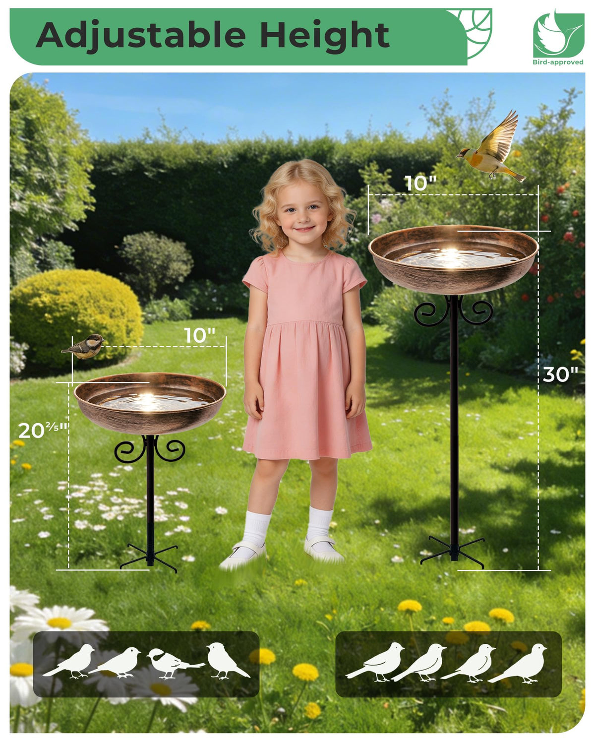 OUISJYER 10" Small Metal Bird Bath with Stake, Outdoor Birdbath for Garden