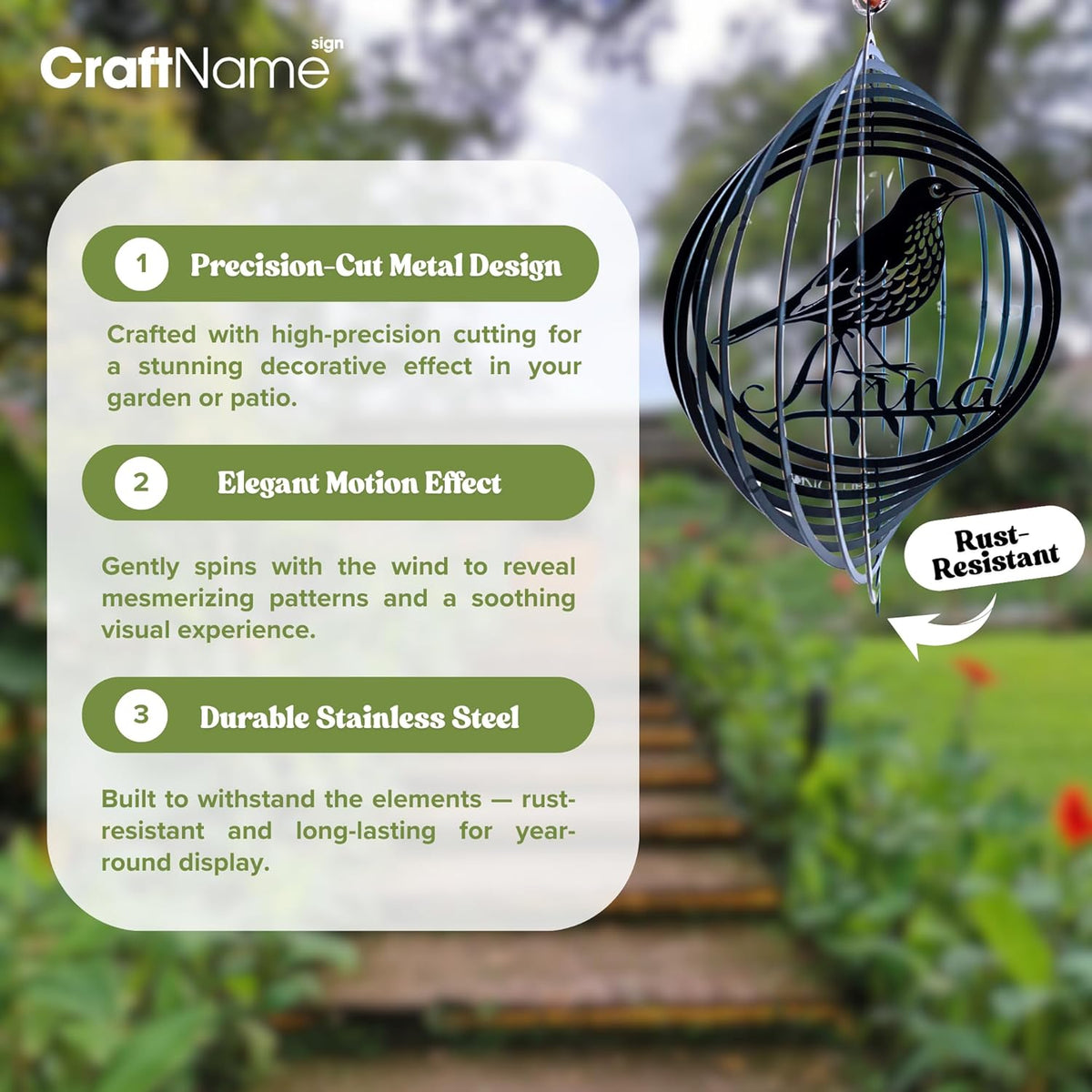 Personalized Chameleon Wind Spinner 3D Stainless Steel, Chameleon Garden Spinner Hanging Outdoor