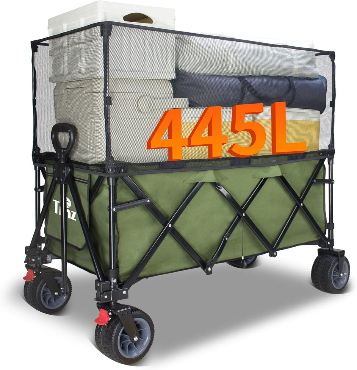TMZ Collapsible Wagon 445L Extra Large Outdoor Utility Cart, Heavy Duty Carts Foldable with