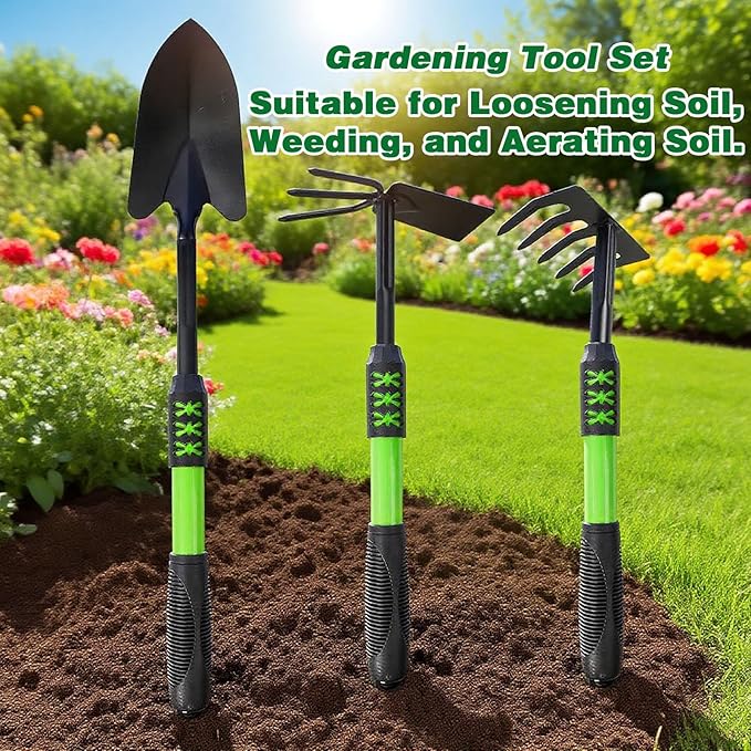 Garden Tool Set, 3Pack Gardening Tools, Stainless Steel Heavy Duty Hand Cultivator, Hoes, Shovel