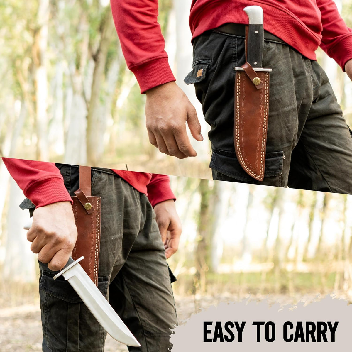 D2 13 Inch Full Tang Fixed Blade Bowie Knife with Leather Sheath - Suitable for Outdoor, Bushcraft