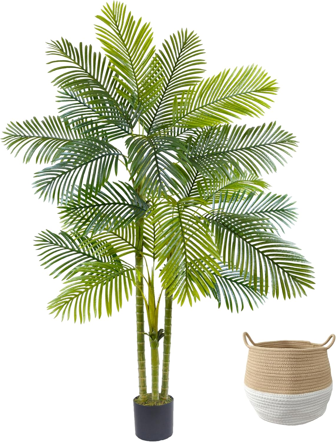 Artificial Palm Tree, 7ft Fake Areca Palm Plant with Basket, Large Faux Phoenix Palm UV Resistant