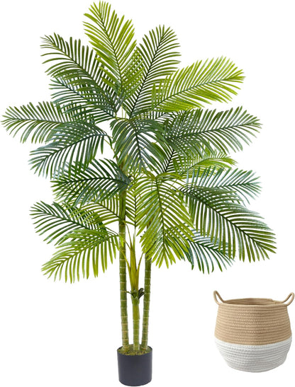 Artificial Palm Tree, 7ft Fake Areca Palm Plant with Basket, Large Faux Phoenix Palm UV Resistant