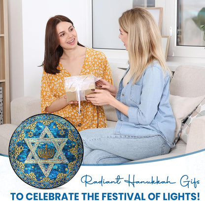 FLAGWIX Christmas Hanukkah Gifts for Women Men - Star of David Stained Glass Window Hanging 10 in