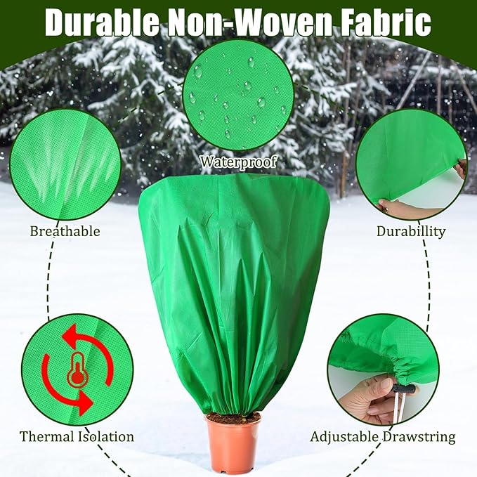 8 Pcs Plant Covers Frost Protection Bag 47" x 31.5" Winter Reusable Plants Jacket with Drawstring