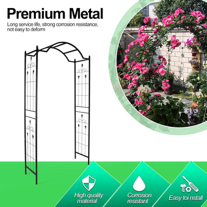 Heavy Duty Metal Garden Arch 7.6ft High Garden Arbor for for Climbing Plants Roses Vines, Outdoor