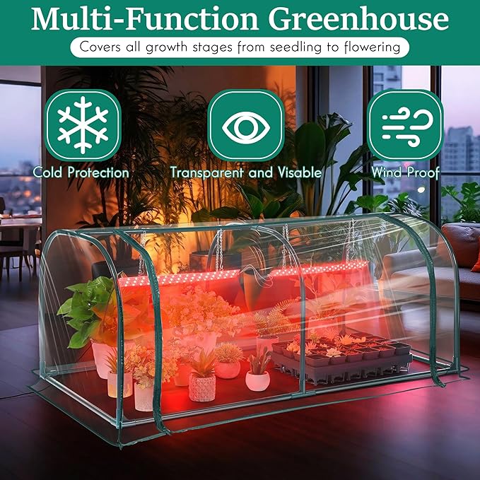 Meonum Indoor Greenhouse with Grow Lights, 51.18 "L x 25.59" W x 21.65" H Small to Medium Portable