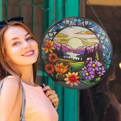9.8'' Stained Glass Window Hanging, Wildflowers Valley Sun Catcher for Windows Hanging Suncatcher