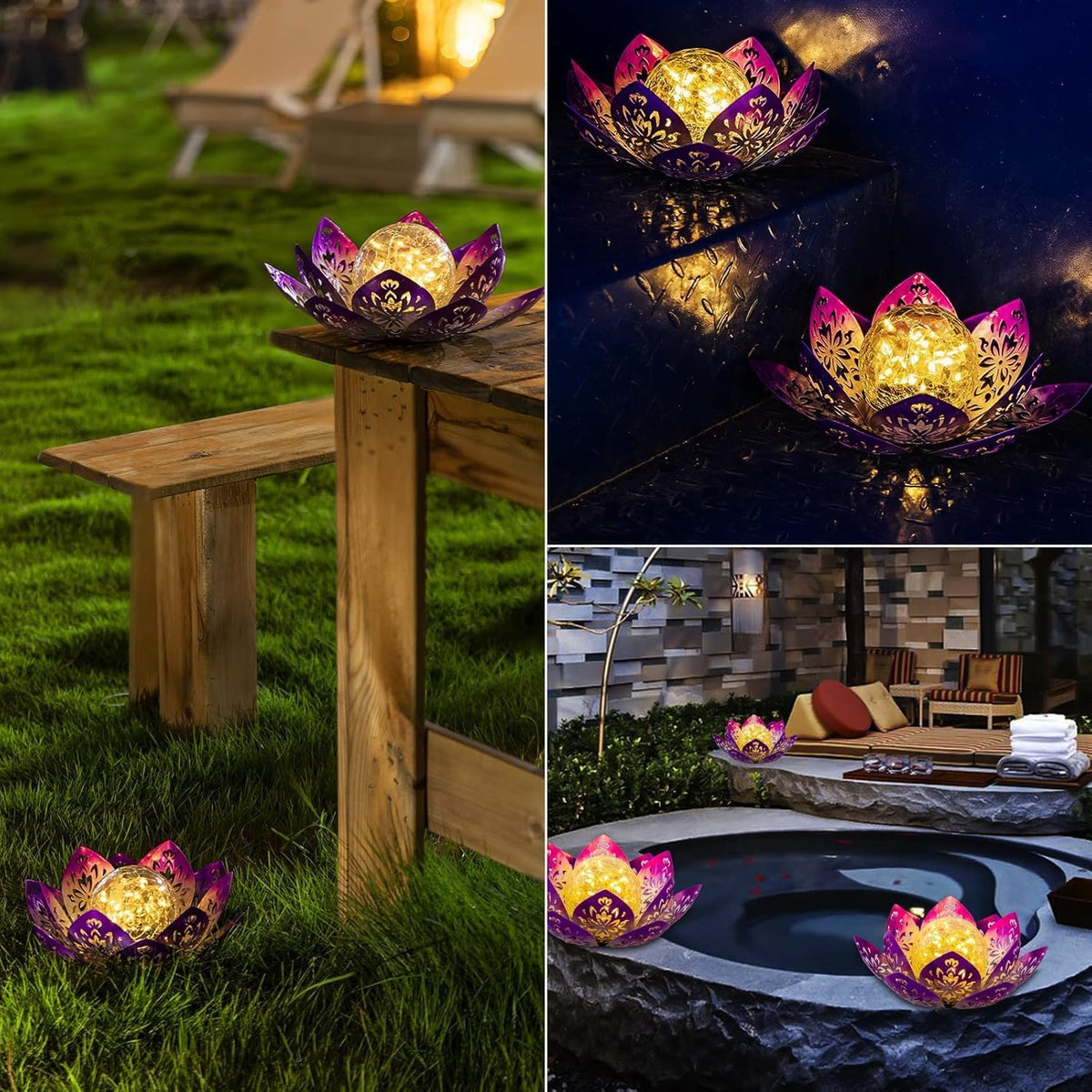 Huaxu Solar Garden Lights Outdoor Decorative - Bright Lotus Flower Table Lamp, Waterproof Solar