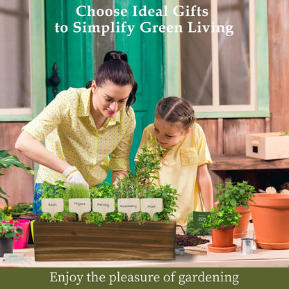 5 Herb Garden Planter Indoor with Wooden Box, Home Kitchen Seed Starter Kit Including Basil, Thyme