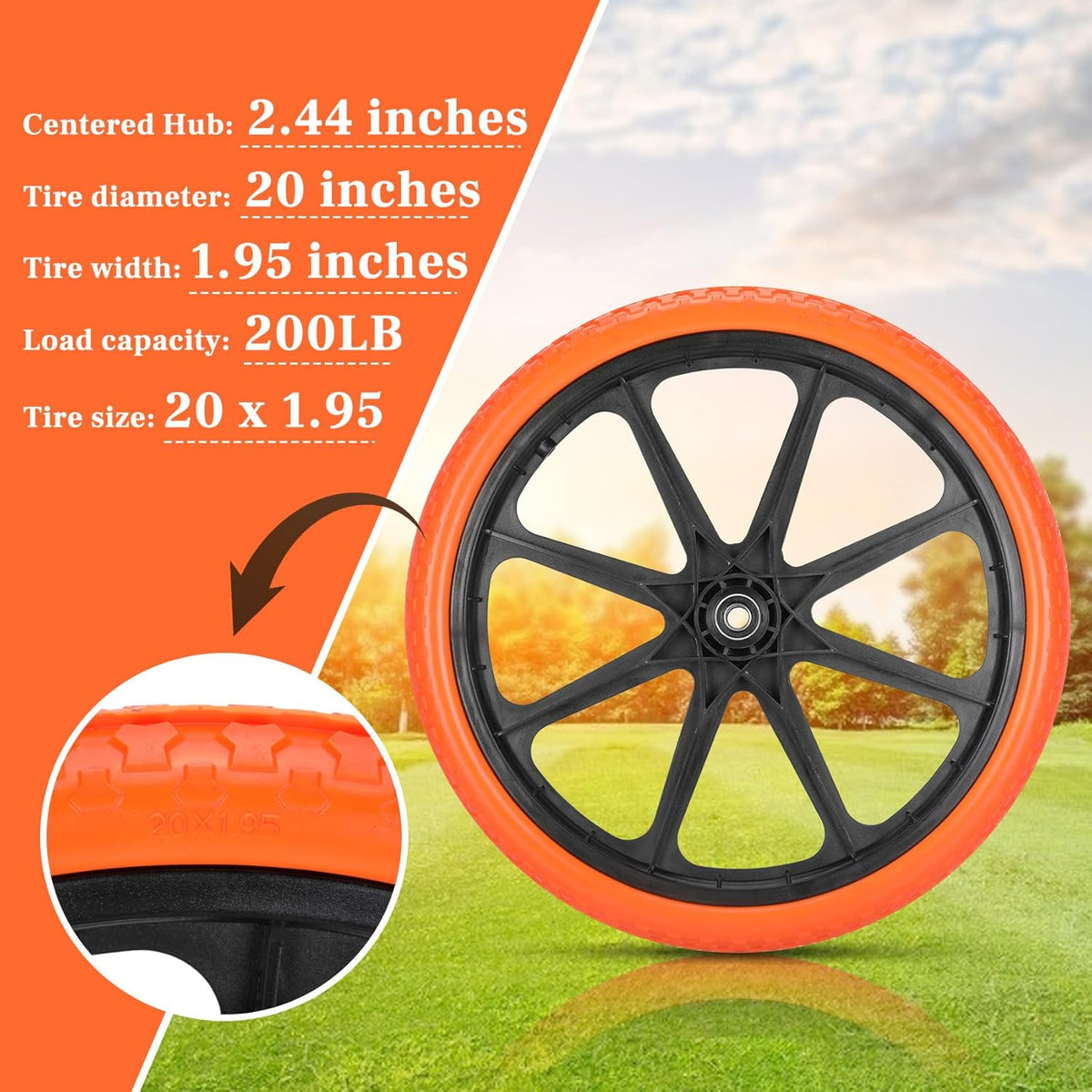 Upgraded 20x1.95" Flat Free Tires Compatible with rubbermaid Wheelbarrow Wheels, 20" Flat Free