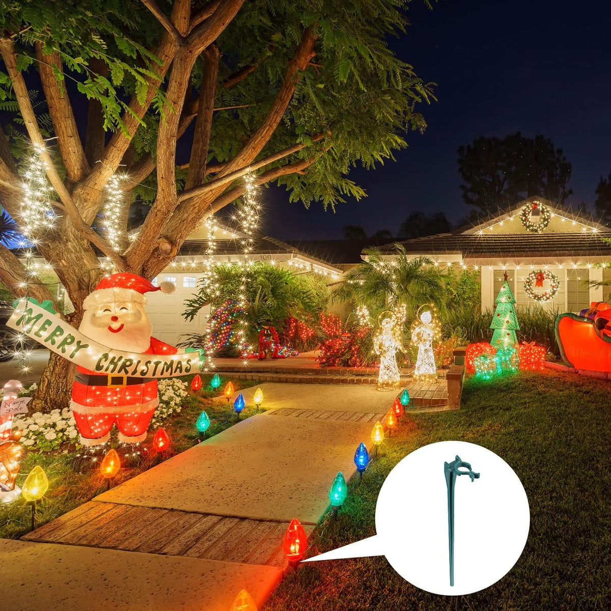 Jetec 120 Pieces Christmas Light Stakes Universal Yard Lawn Holiday 7.5 Inches Light Ground Stakes